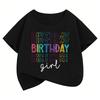 T-shirt Grafiche con Stampa Lettere per Ragazze Compleanno Estate Manica Corta Abbigliamento Bambina Top Kawaii T-shirt per Bambini Y2K