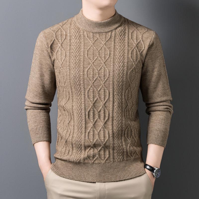 Men s Winter Thick Knit Jacquard Sweater with Half-High Collar XL