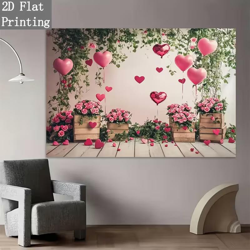 2D Flat Printing Valentine Backdrop Rose Balloon Party Photo Booth Decor