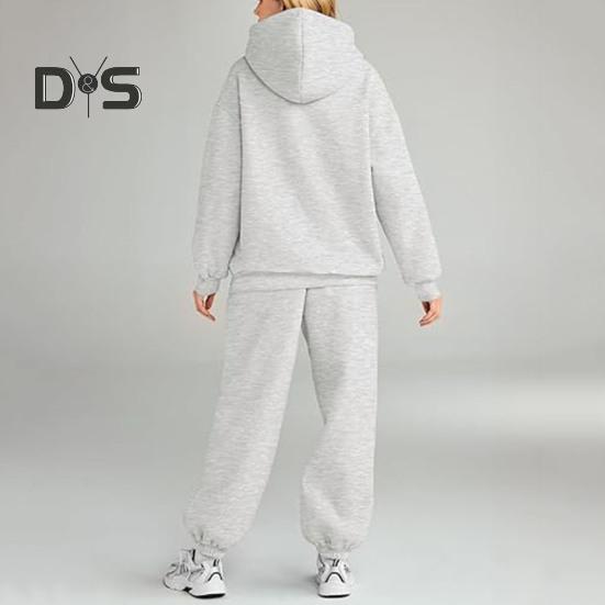 2 ks/sada Dámské sportovní top kalhoty set s kapucí, dlouhý rukáv, čistá barva, mikina s kapucí, elastický pas, volný, kalhoty s páskem ke kotníkům, ležérní, fitness tepláky, denní