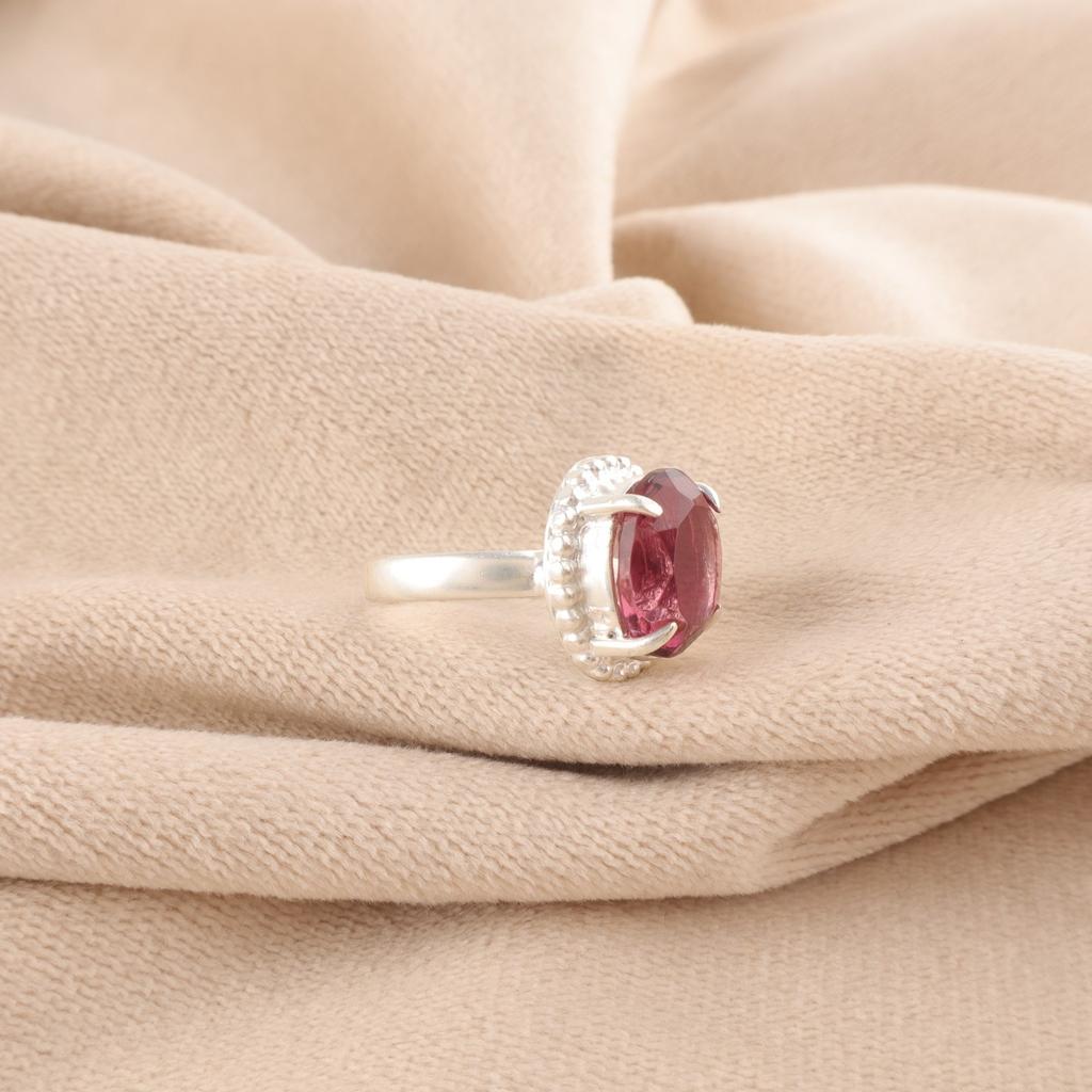 Oval Natural Rhodolite Sterling Silver Statement Art Deco Cocktail Ring Jewelry RR-28-13