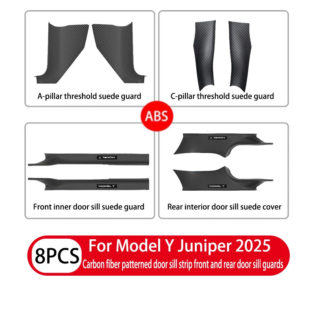 2 4 8Pcs ForTesla Model3/Y Highland 24-25ABS Front Rear Door Sill Protector Threshold Strip Anti-kick Guard Panel Waterproof Pad