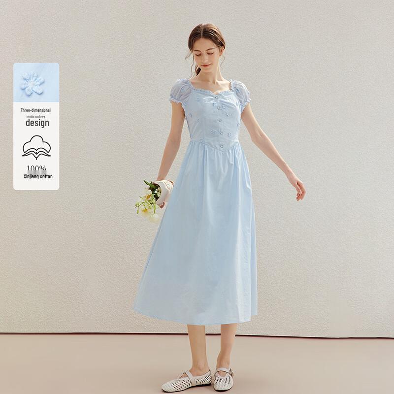 Платье INMAN 100% хлопок Синьцзян, 3D цветочный принт, квадратный вырез, пышные рукава XL