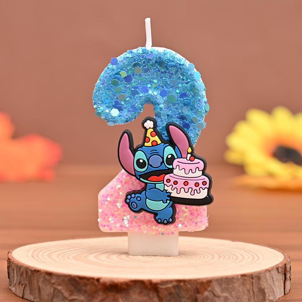 Stitch Prince Historical Candle Topper with Shiny Sequins - Birthday & Festival Style