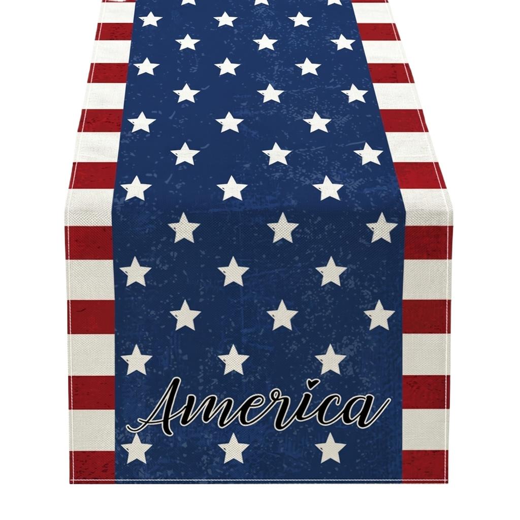 6. US 0th Anniversary Kitchen Decor Table Runner, US Independence Day Premium Tablecloth