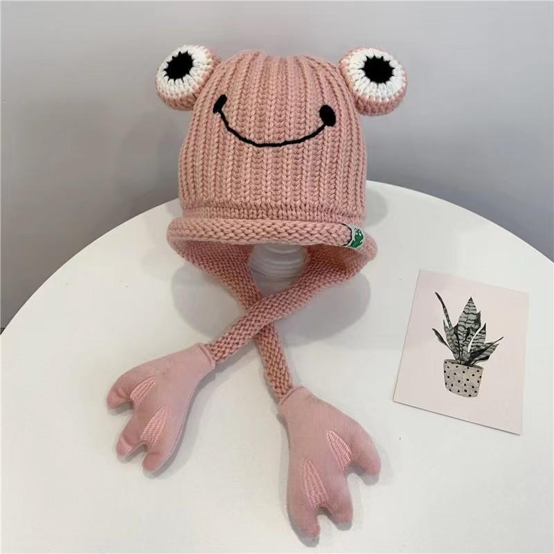 New Arrival Custom Knitted Baby Beanie Funny Frog Acrylic Beanies Hat for Kids Outside Travel