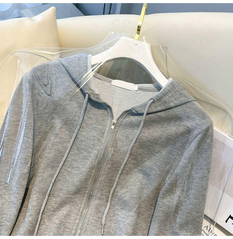 2023 Korean Style Women's Slimming Short Hooded Sweatshirt with Double-Headed Zipper