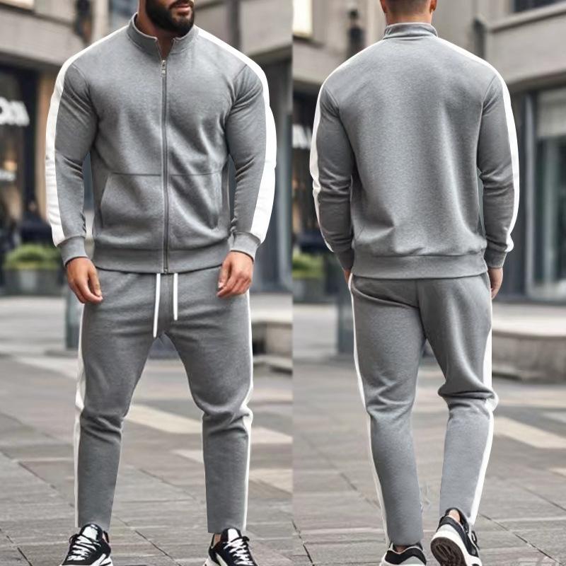 2025 Europe and The United States Spring and Autumn Outdoor New Leisure Men's Sports Suit Color Contrast Outdoor Men's 2 Pieces