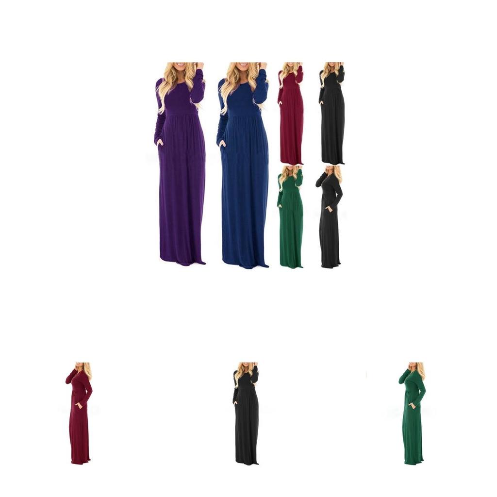 Elegant Women's Casual Long Maxi Dress With Long Sleeves For Evening Parties