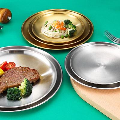 Koreanischer Stil 304 Edelstahl Goldene Runde Platte für Obst, Abendessen, Gemüse und BBQ