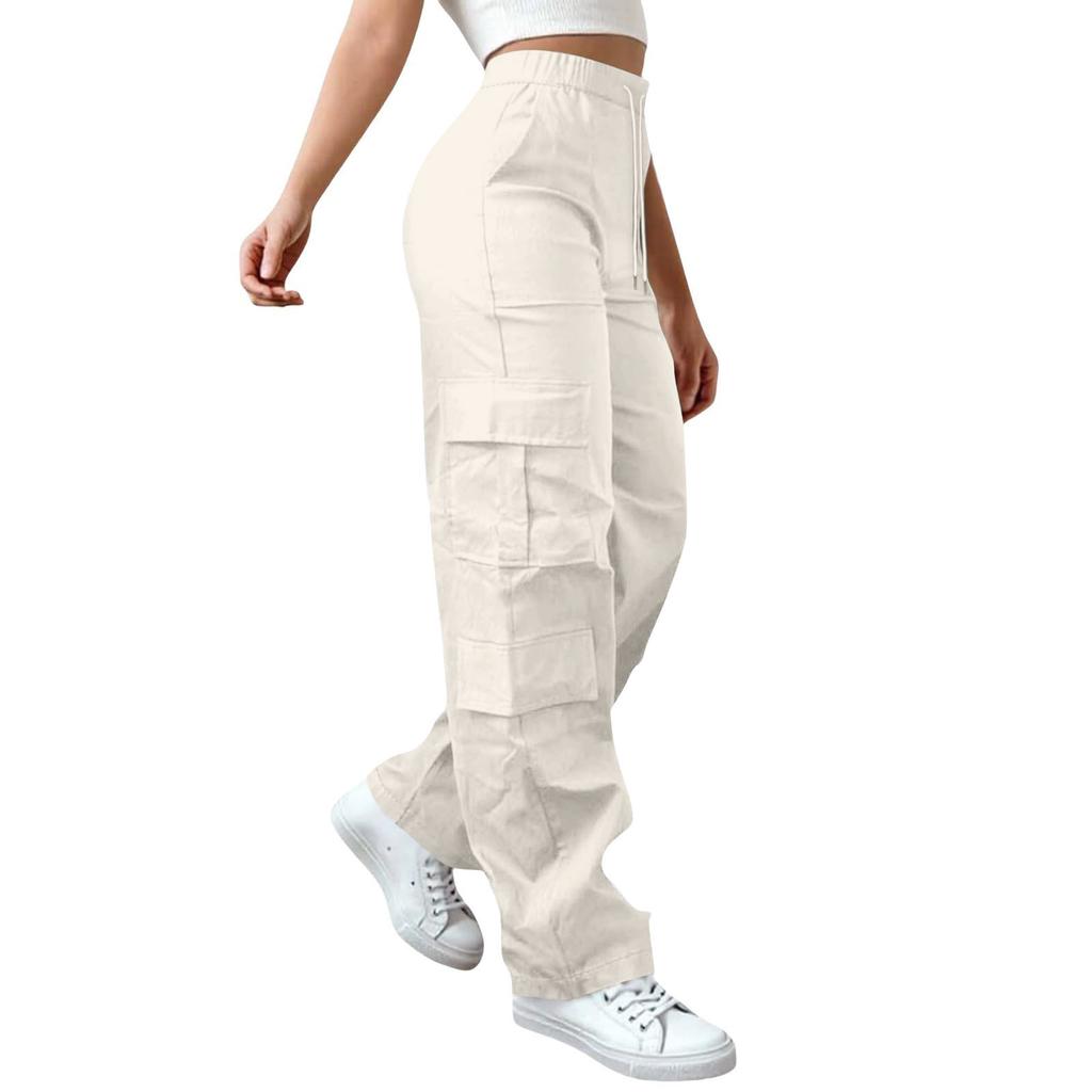 Pantaloni Cargo Elastici cu Talie Înaltă pentru Femei, Pantaloni Casual Stretch cu Picior Larg Streetwear Parașută pentru Drumeții cu Buzunare