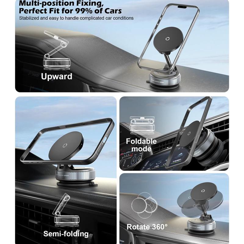Car Phone Holder 360° Rotating  Foldable Vacuum Magnetic Mount Fast Charging Station for iPhone 17 16 15 14 13 12 Samsung