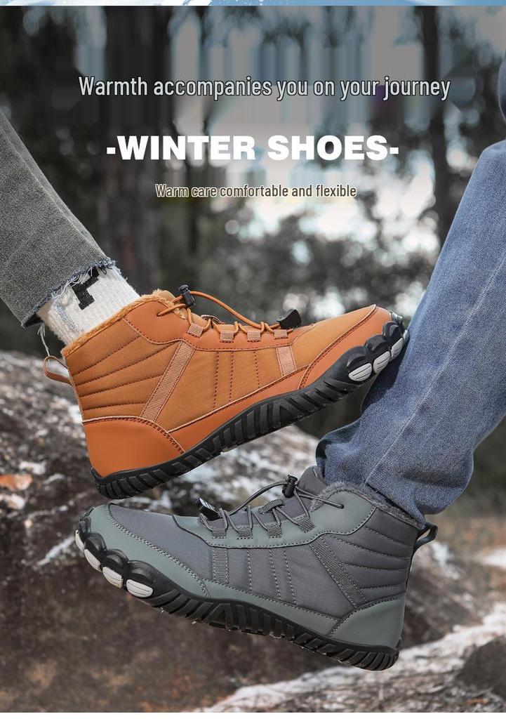Men's Waterproof High-Top Winter Snow Boots, Warm Anti-Slip Velvet-Lined Hiking Shoes