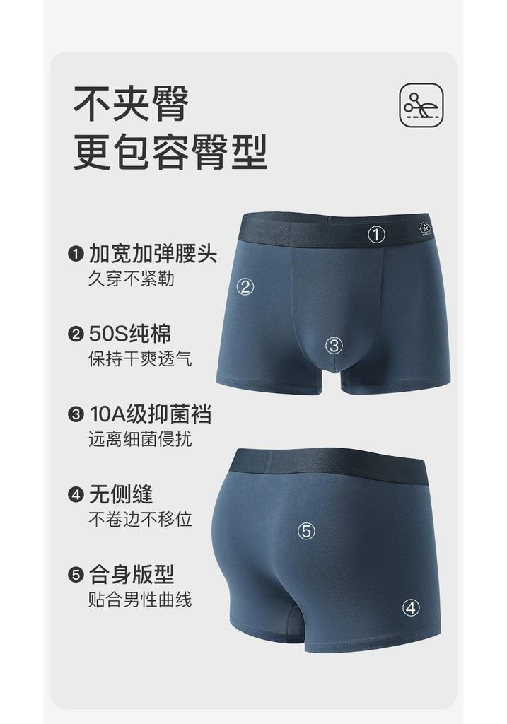 Fenteng Men's Pure Cotton Antibacterial Breathable Four Cornered Underwear (4-Pack)