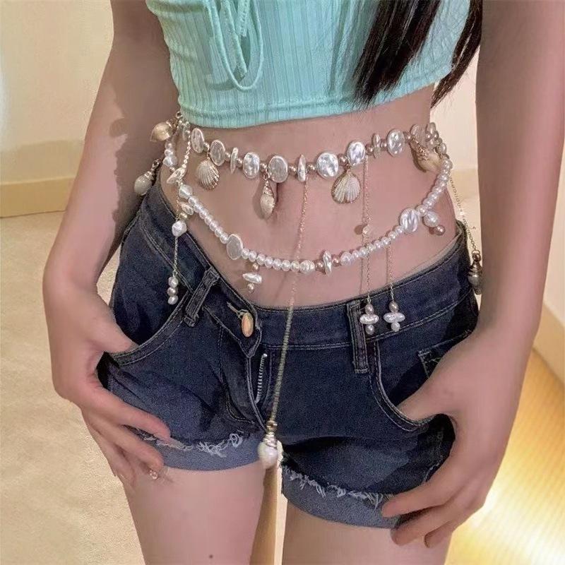 Beach Vacation Shell Waist Chain Layered Tassel Pearl Waist Decoration Waist Belt Body Chain Female Clothing Accessories