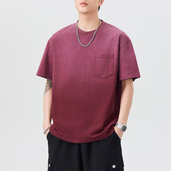 Summer Heavy 300g Gradient Wash Cotton Sleeve T-shirt Men's National Japanese Casual