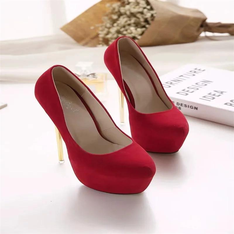 Spring And Autumn New European And American Fashion Super High Heel Single Shoes Platform Shallow Mouth Slim With Women'S Shoes