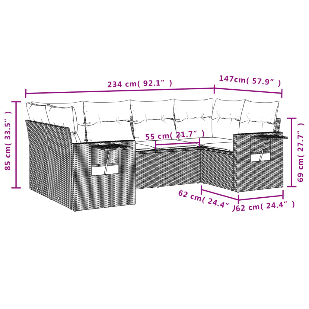 Vidaxl 6-Cz. Tuinmeubelset Met Kussens, Beige, Polyrotan