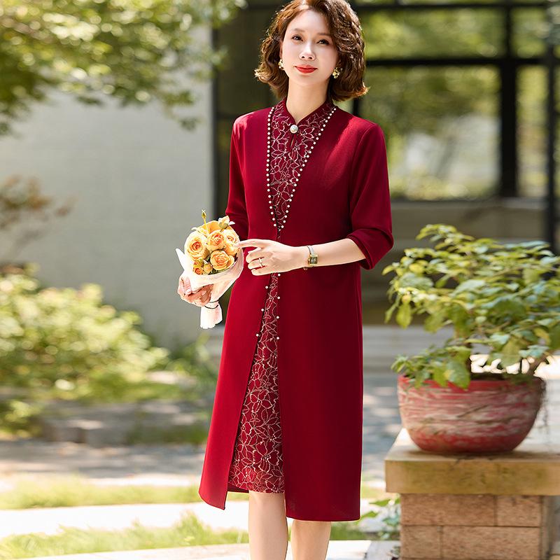 

Fashionable Long Skirt for Mother of the Bride - Elegant Wedding Banquet Dress 2XL (110-125 lbs) вина червоного кольору