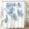 Elegant Blue Flower Pattern Shower Curtain Bathroom Decor Modern Design High-Quality Fabric Easy To Clean Rustproof Hooks