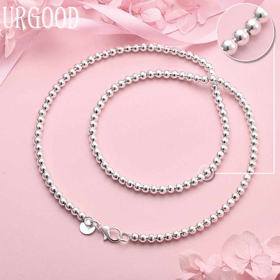 

Ожерелье из бусин 925 стерлингового серебра 4 мм, свадебный подарок, ювелирное изделие 45cm