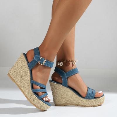 Mode Sandales pour Femmes Tressées à Talons Compensés Hauts Sandales à Sangle à Boucle Semelle Épaisse Plateforme Zapatos Confort Antidérapantes Chaussures Femmes