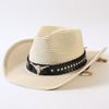 Popular sombrero de vaquero occidental clásico tejido de paja europeo y americano para hombres y mujeres, sombrero de copa tejido de moda para exteriores, estilo OL