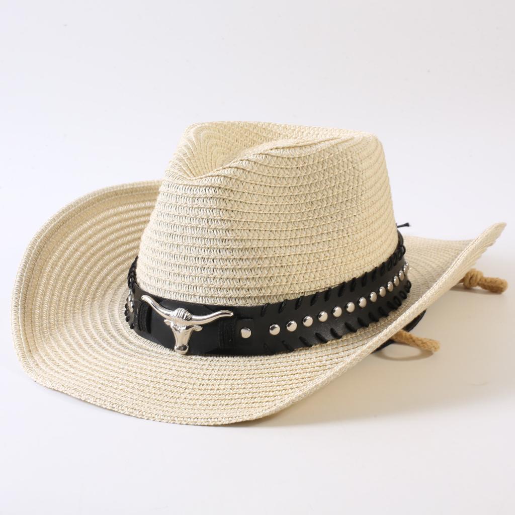 Popular sombrero de vaquero occidental clásico tejido de paja europeo y americano para hombres y mujeres, sombrero de copa tejido de moda para exteriores, estilo OL