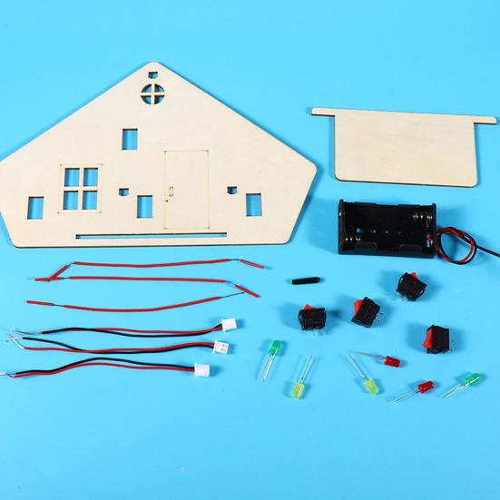 1 Set DIY Holzhaus mit LED-Lichtschalter Reihen-Parallelschaltung