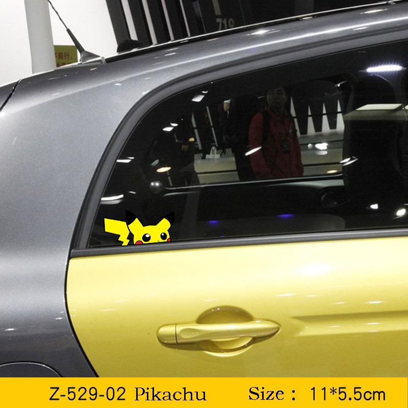 Kawaii Pokemon Pikachu Araba Çıkartmaları Karikatür Stilinde Su Geçirmez Otomatik Cam Sürüş Aynası Çıkartmaları Araba Ön Cam Süslemeleri