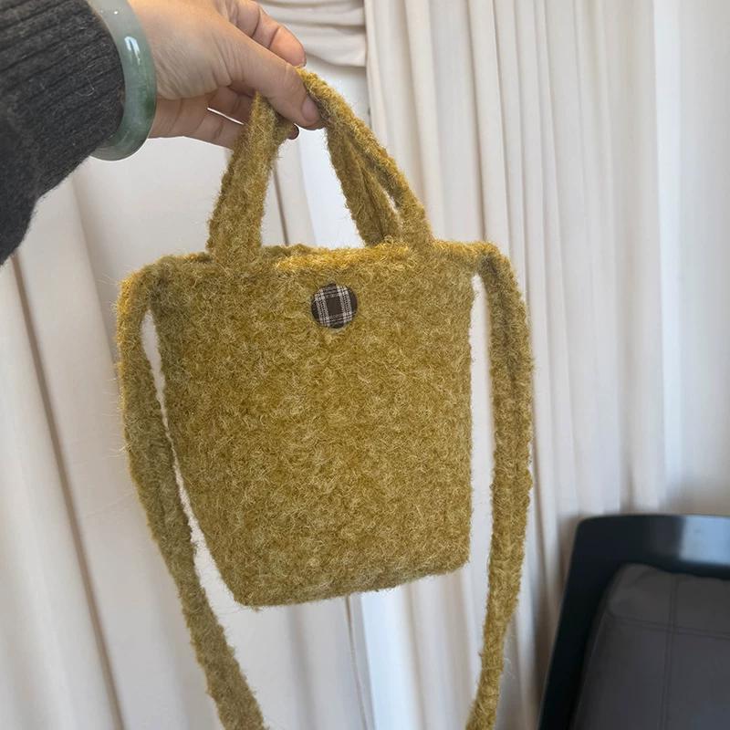 Plush Ethnic Style Crossbody Bag, Fluffy Handheld Shoulder Pouch for Women