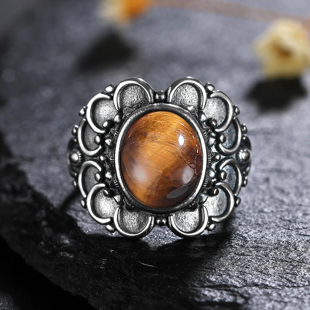 Natural 8*10MM Lapis Lazuli Finger Ring  Rings for Women Gift S Silver Flower Shaped Ring