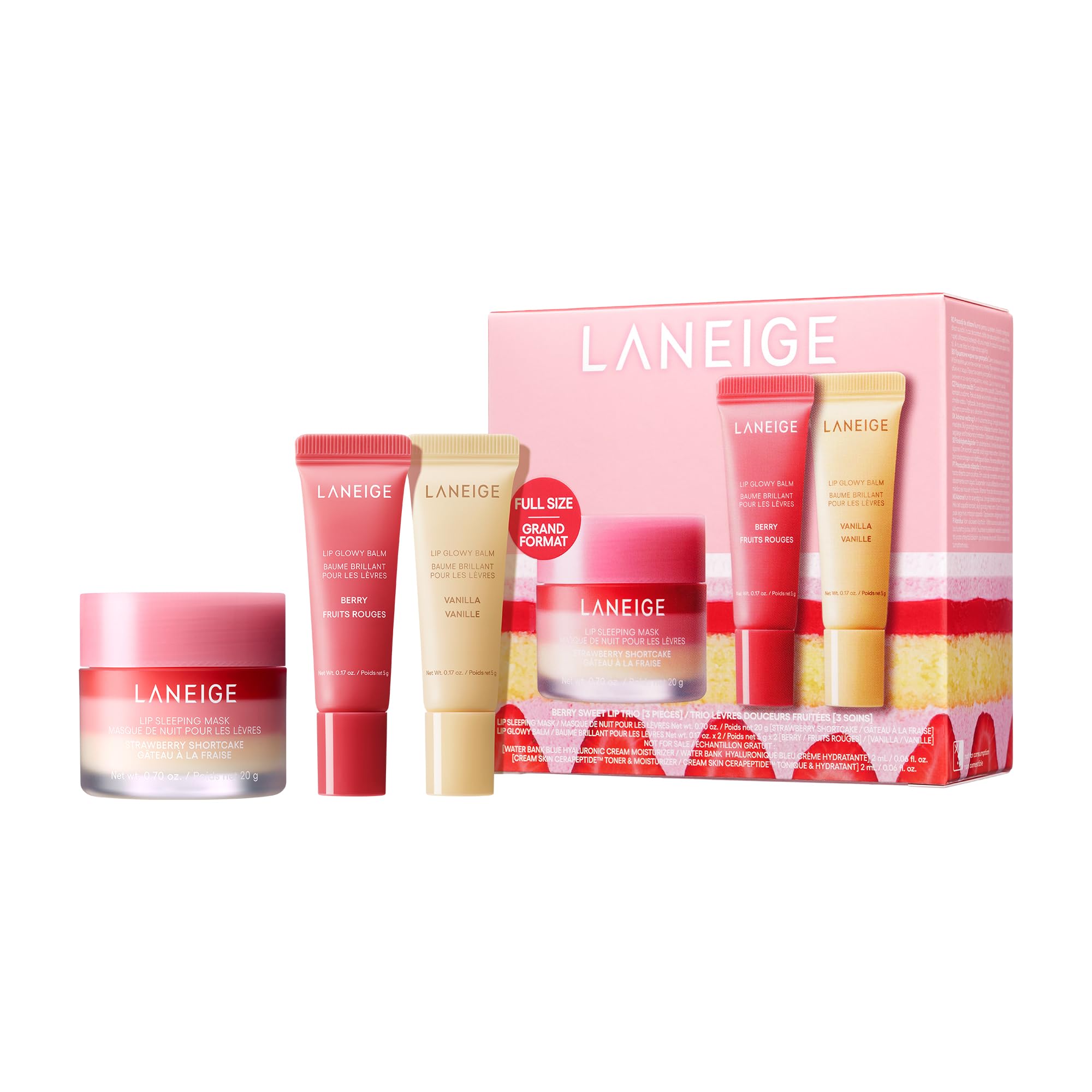 Laneige Berry Sweet Lippen-Trio-Set: Lippencreme, Lippenmaske, Lippenbalsam, Lippenpeeling, Lippenmasken-Set, Feuchtigkeitsspendend, Koreanische Marke