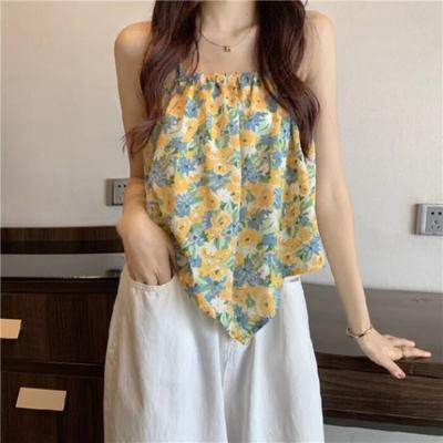 Lose Sommer-Stil, kleine Trägerweste, Damen-Innenbekleidung, florales Design, trendige Outdoor-Kleidung, Retro-Polyester-Stoff, Länge