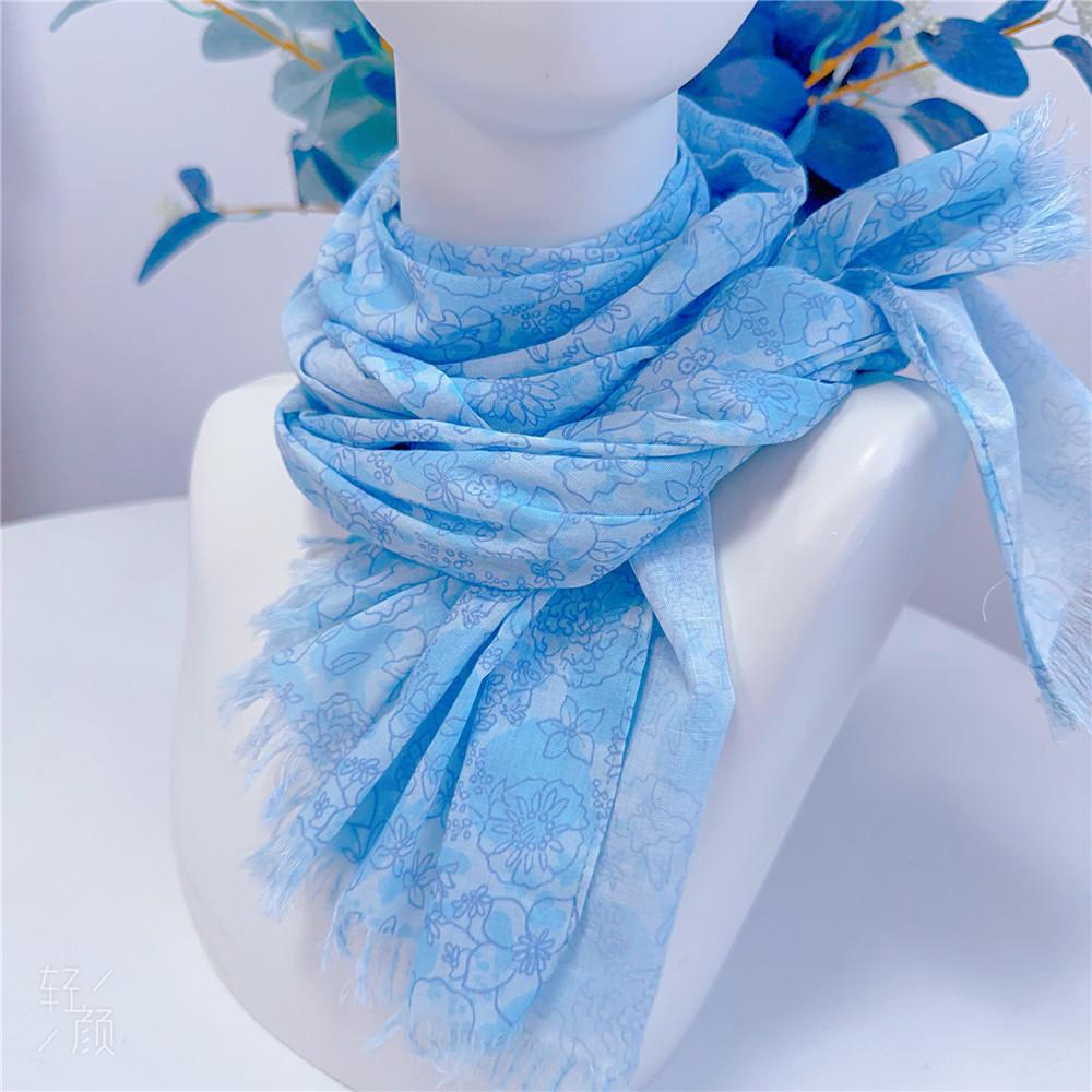 Spring and Summer New Thin Breathable 100% Cotton Floral Scarf Women's Sunscreen Shawl Versatile Japanese Floral Scarves