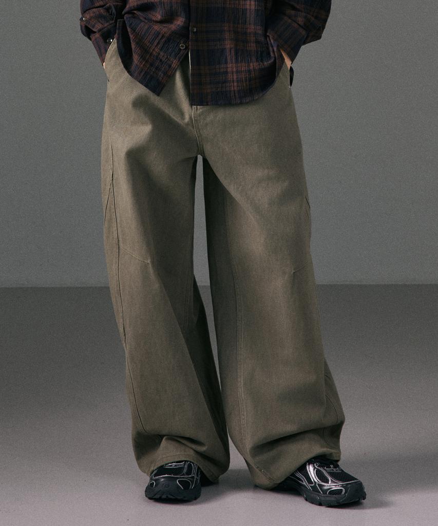 LXT Natural Washed Cotton Wide Straight Pants [Khaki]