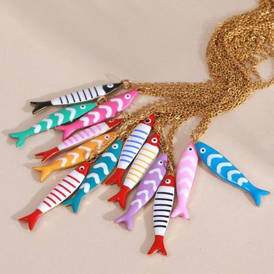 Collares con Colgante de Peces Coloridos Exquisitos y Lindos Para Mujeres Niñas Collar de Acero Inoxidable Joyería de Playa de Verano Regalo