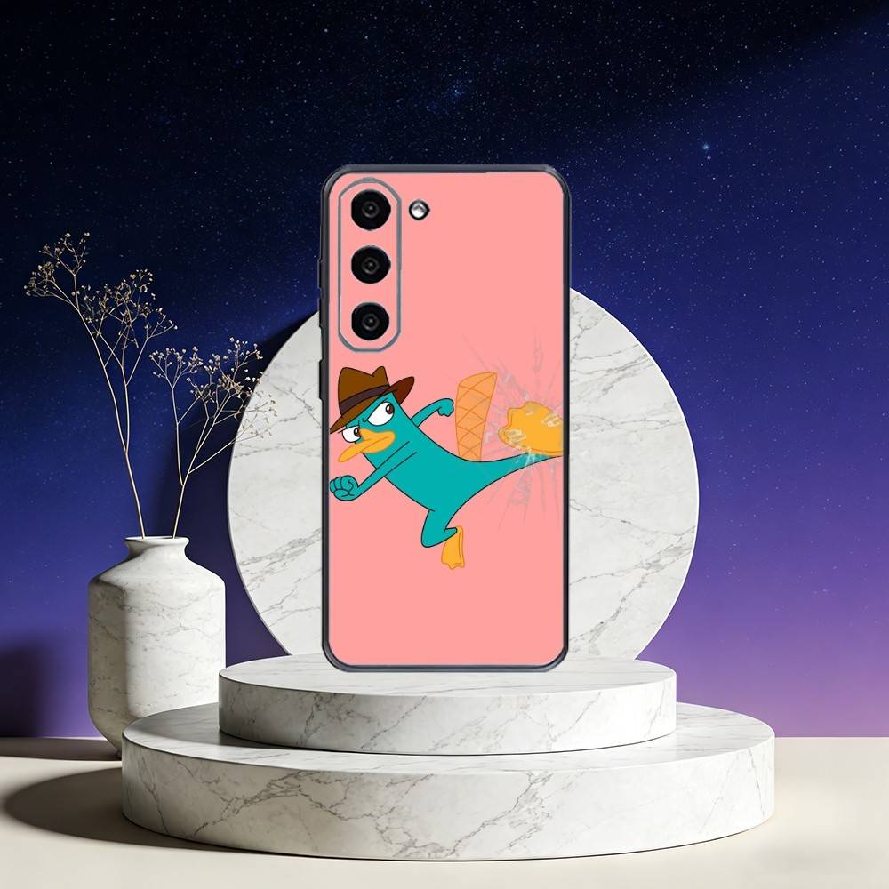 Cute Cartoon Perry The P-Platypus Phone Case For Samsung Galaxy A73,A72,A71,A70,A53,A52,A51,Others Soft Black Cover