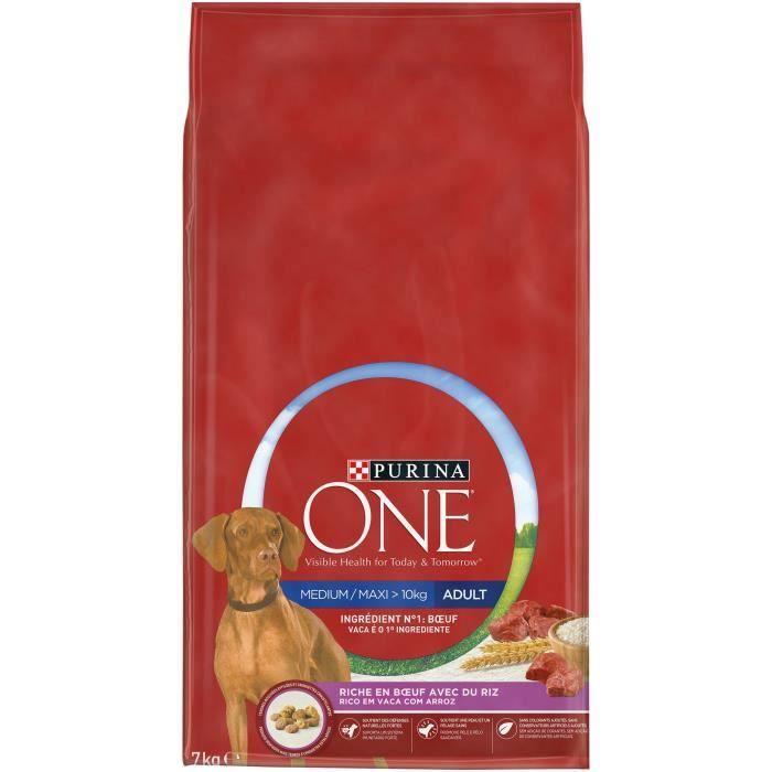 PURINA ONE Croquettes au bœuf et au riz Medium / Maxi &gt; 10 kg - Pour chien adulte de moyenne et grande taille - 7 kg