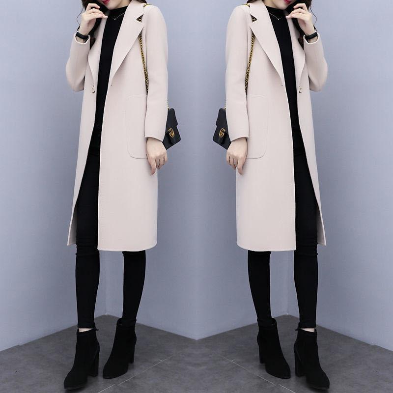 Korean Style Mid-Length Loose Woolen Coat - 2025 Trend, Autumn Winter, Plus Size, Thickened Women's Outerwear