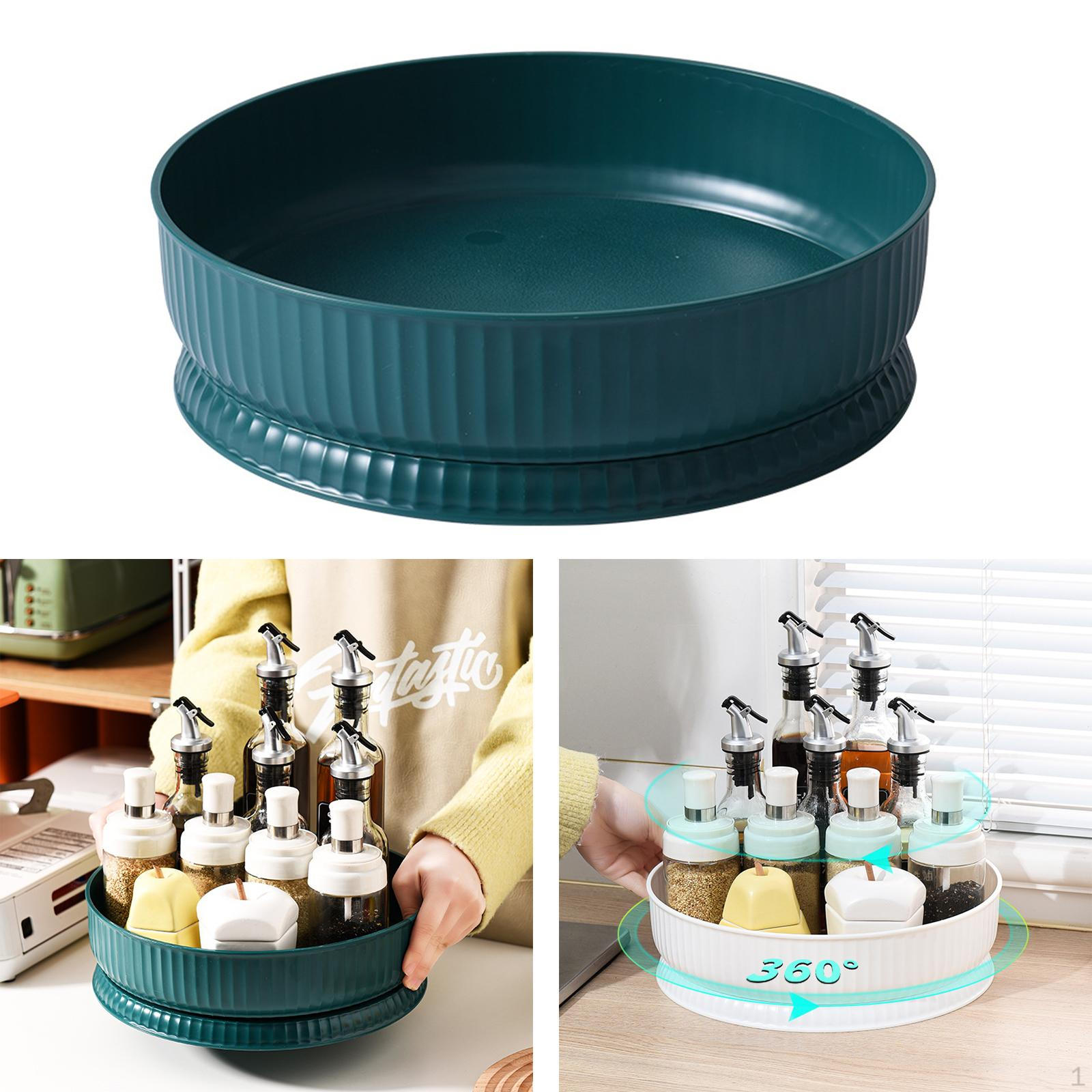 360° Rotating Round Spice Storage Rack Turntable Sundries Organizer Seasoning Can Bottle Green