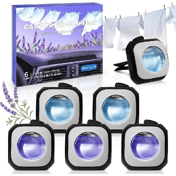 SCENTORINI Car Air Freshener, Variety Pack, Car Air Freshener Vent Clips, 3 Linen & 3 Lavender Scent, Pack Of 6, Up To 180 Days, Air Fresheners For Linen & Lavender