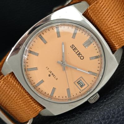 HÅNDOPTRÆK VINTAGE SEIKO JAPAN 6602B HERREUR BEIGE FARVE URKIVE a706439-1