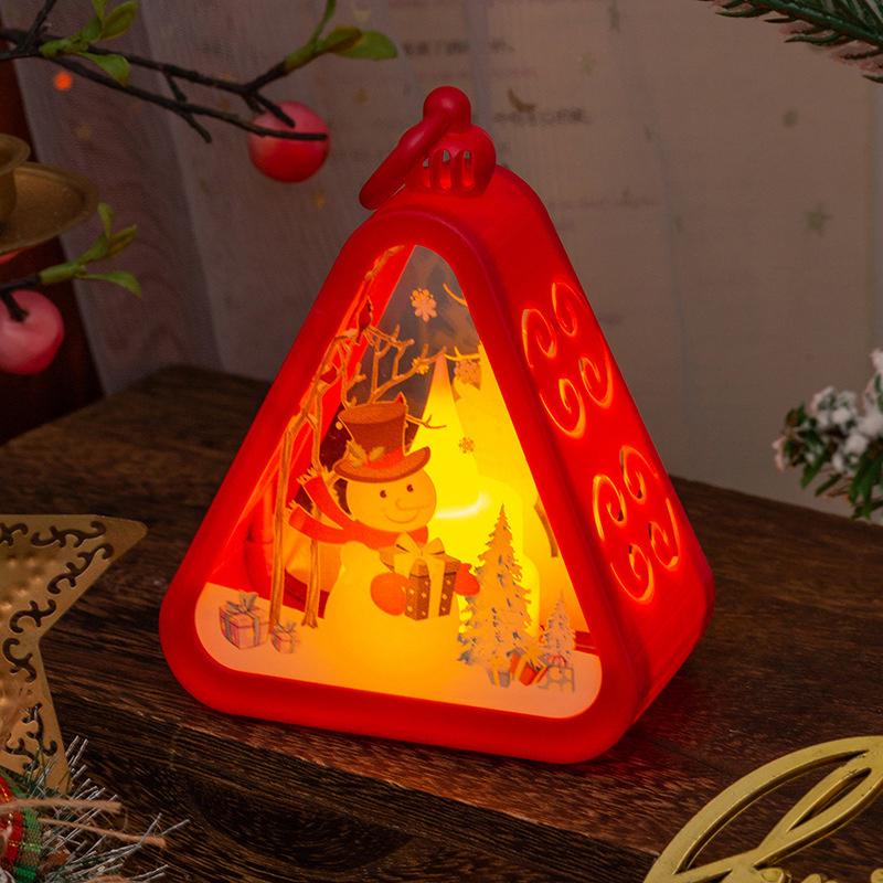 1pc Festival Lamp Xmas Gifts LED Party Scene Props Triangle Lantern Table Ornaments Christmas Mini Snowman Santa Claus