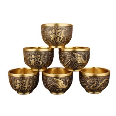 Dragon & Phoenix High-Grade Brass Tea & Wine Cup - Chinese Style Multifunctional Pure Copper Cup for Home or Office