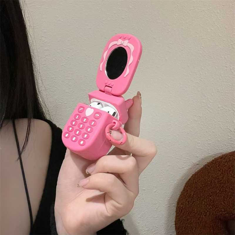 Cute Kawaii Cellphone Model Flip Mirror Silicone Earphone Case for Airpods 4 3 1 Pro 3 2 Air Pods Pro2 Pro3 Headphone Cover