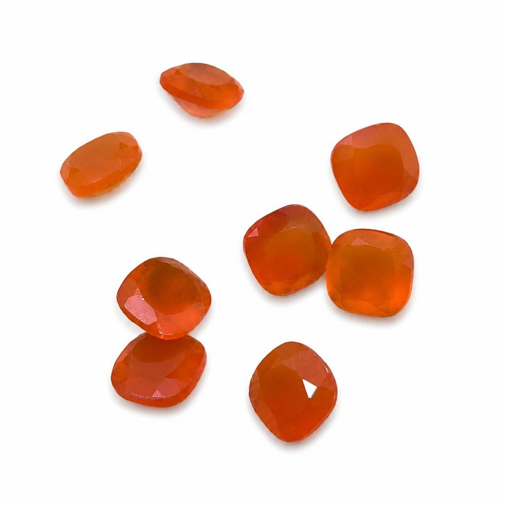 Natural Carnelian 8mm Cushion Cut Faceted Gemstone Lot, AAA Orange Carnelian Loose Stones for Jewelry Making