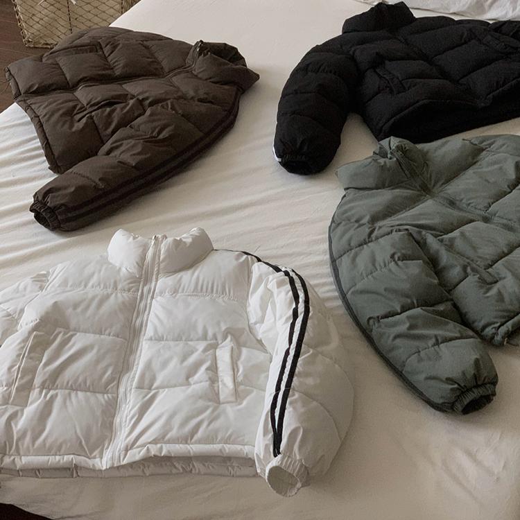 Down Jacket Women Coat Fashion American Streetwear Stripe Style Duck Down Feather Female Winter Short Outwear Cotton Jacket