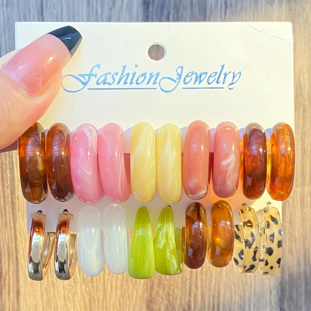 European and American Exaggerated Leopard Print Acrylic Earrings Set To C Ring Versatile Earrings Korean Version Ear Jewelry