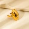 18K Gold Plated Oval Open Ring - Minimalist, Waterproof, Polished Stainless Steel Jewelry for Women